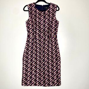 J. Crew Vibrant Pink and Black Patterned Matelasse Dress